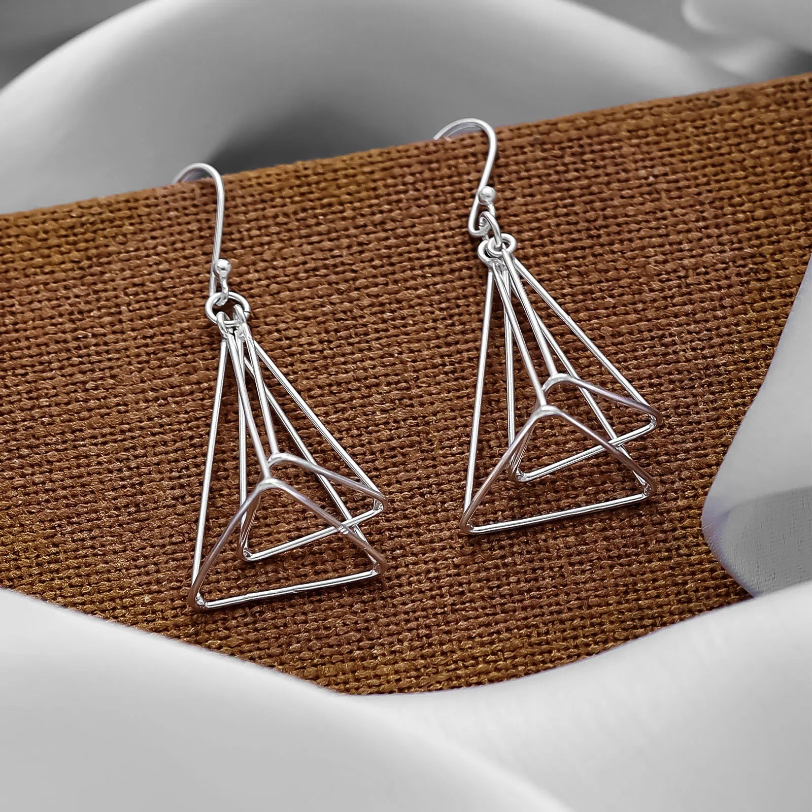 Triangular Tone Silver Dangle Earrings - Tweov Jewels