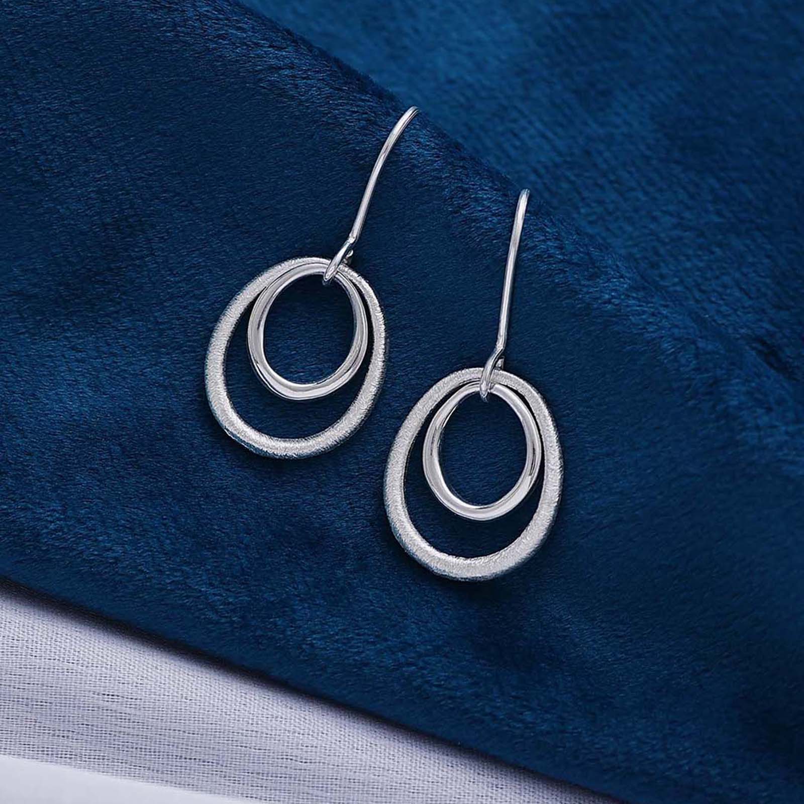 Pure Silver Earrings - Double Ring in Scratch Finish - Tweov Jewels