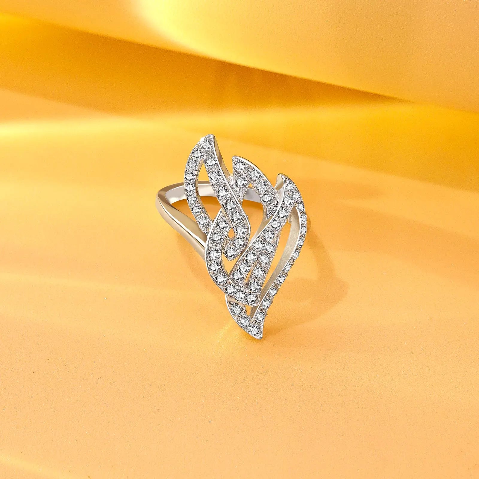 Sparkling Zircon Studded Leaf Design Silver Ring - Tweov Jewels