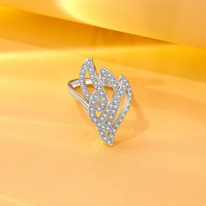 Sparkling Zircon Studded Leaf Design Silver Ring - Tweov Jewels