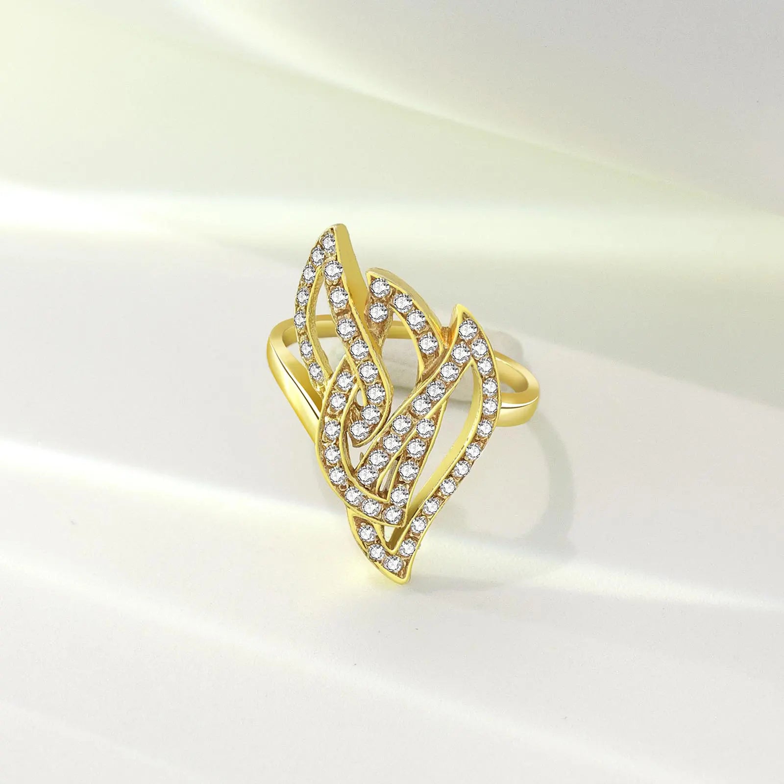 Gold Plated CZ Dream Leaf Ring - Tweov Jewels