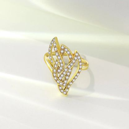 Gold Plated CZ Dream Leaf Ring - Tweov Jewels