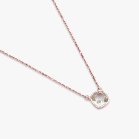 Rose Gold Light Green Stone Studded Silver Necklace - Tweov Jewels