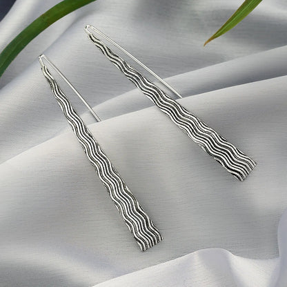 Oxidized Silver Long Bar Dangle Earrings for Women - Tweov Jewels