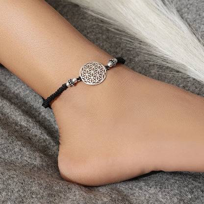 Silver Mandala Black Thread Anklet - Tweov Jewels
