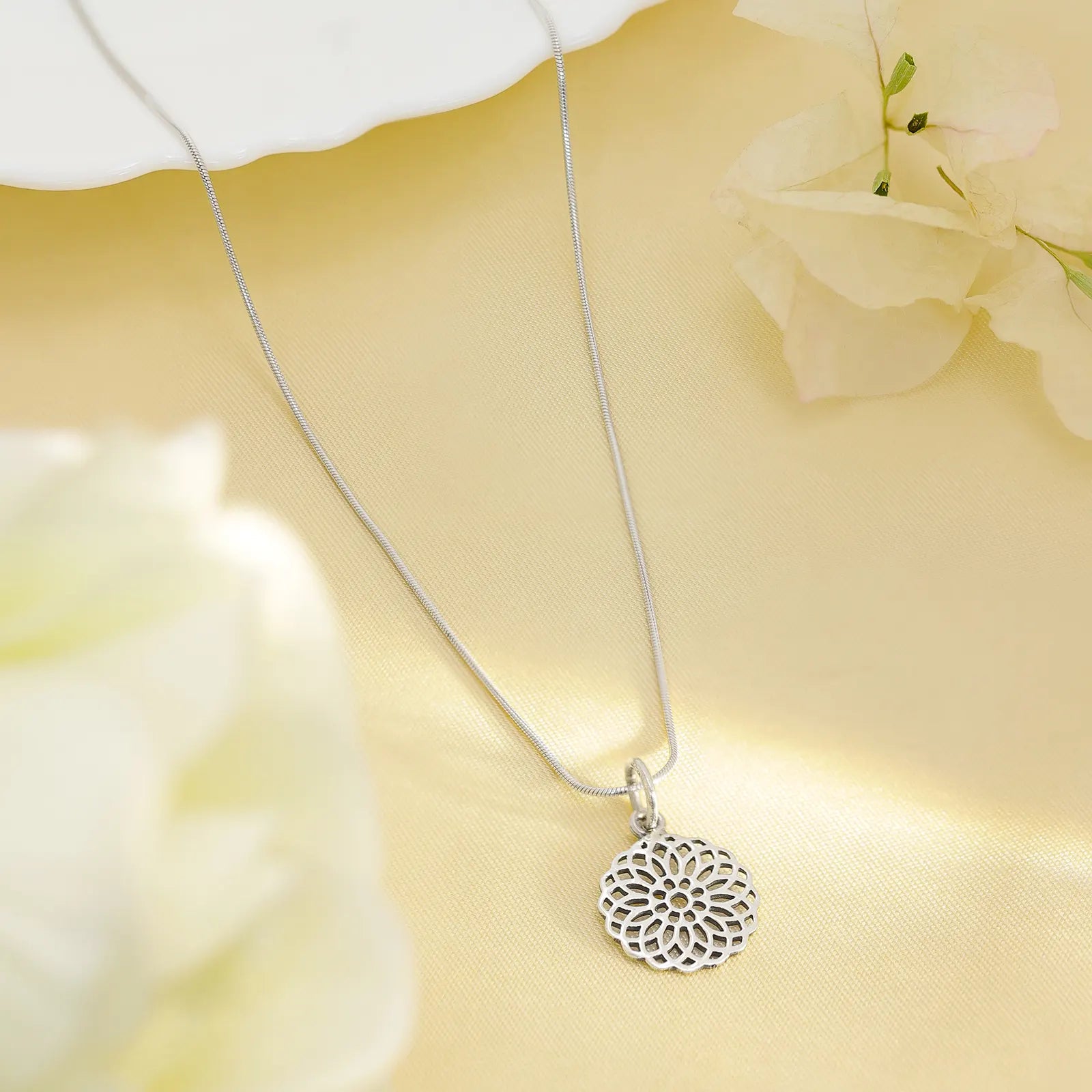 Floral Mandala Design Silver Pendant - Tweov Jewels