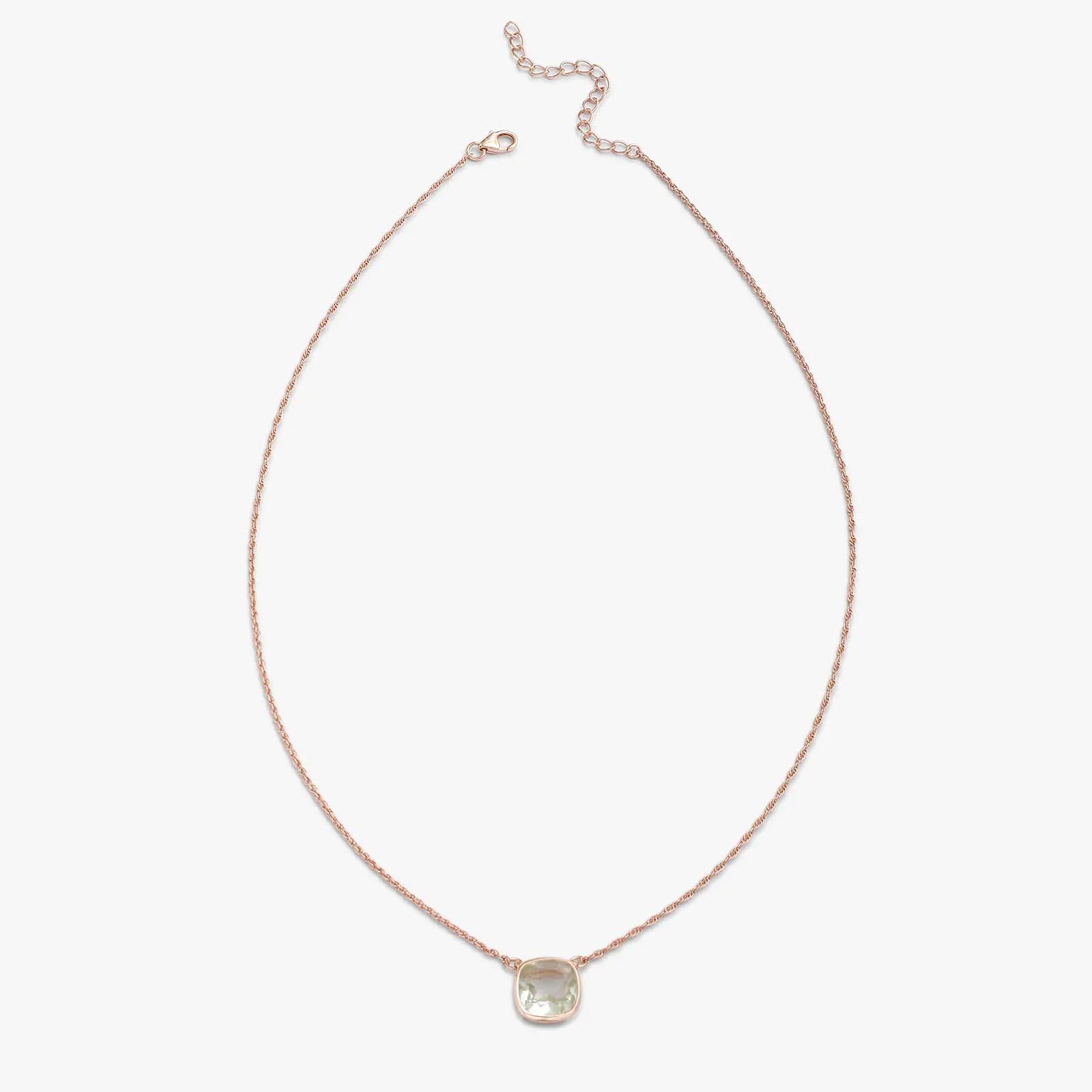 Rose Gold Light Green Stone Studded Silver Necklace - Tweov Jewels