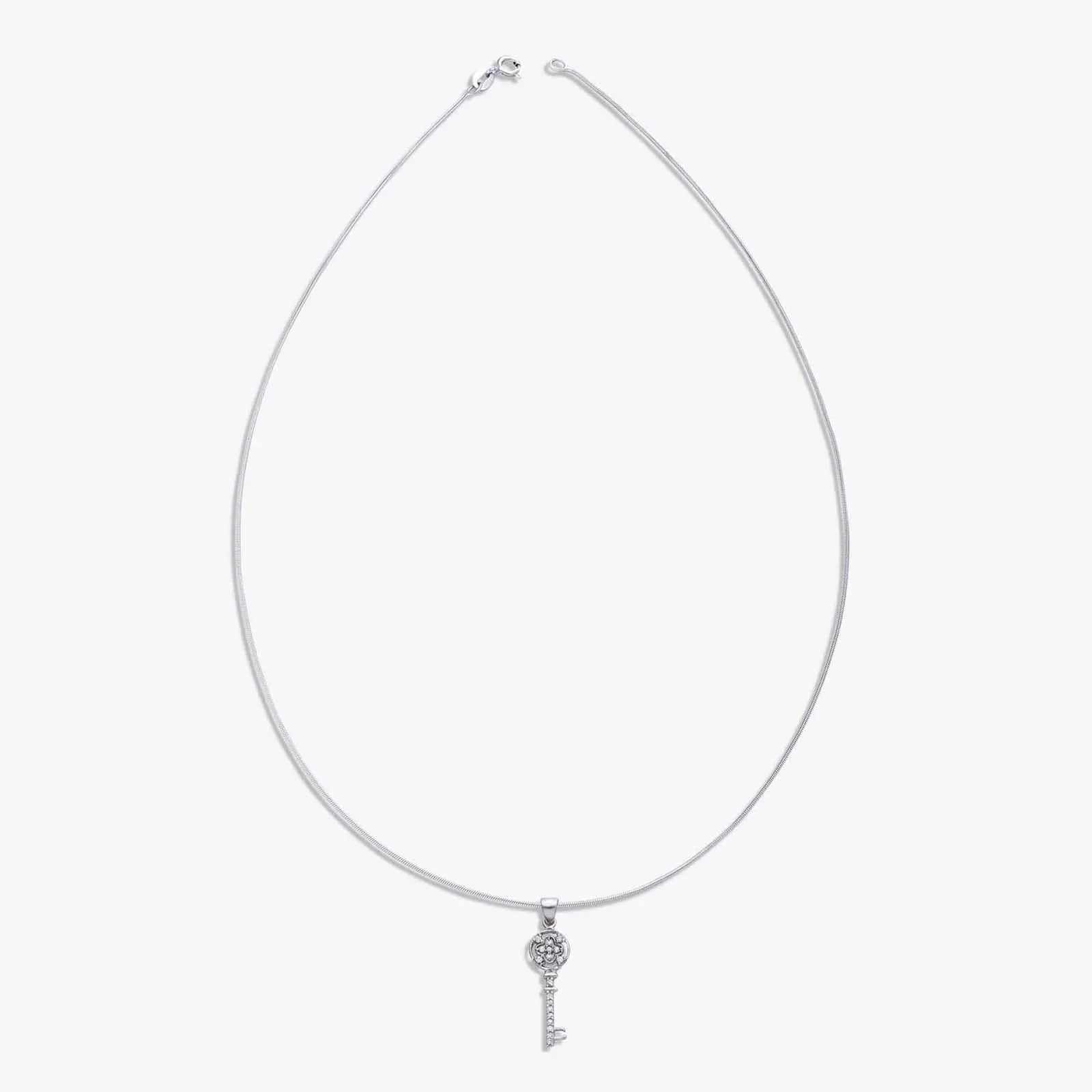 Silver Cubic Zirconia Key Pendant and Earrings Set - Tweov Jewels