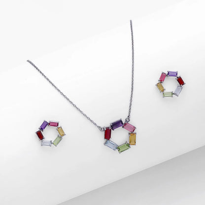 Multicolor Round Silver Pendant & Earring Sets - Tweov Jewels