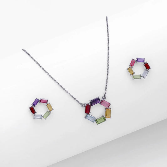 Multicolor Round Silver Pendant & Earring Sets - Tweov Jewels