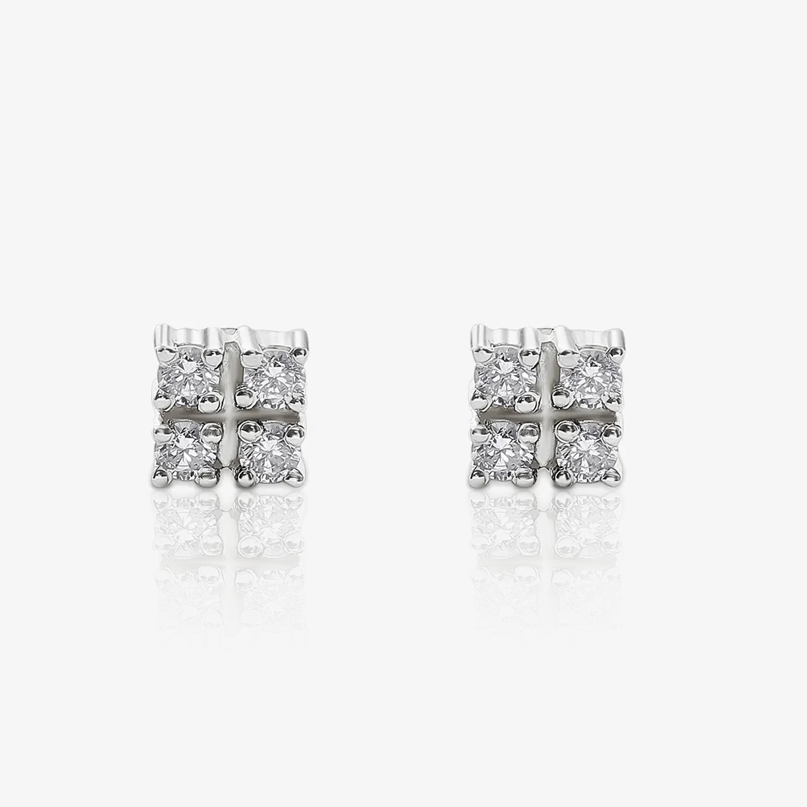CZ Studded Square Shape Silver Stud Earrings - Tweov Jewels