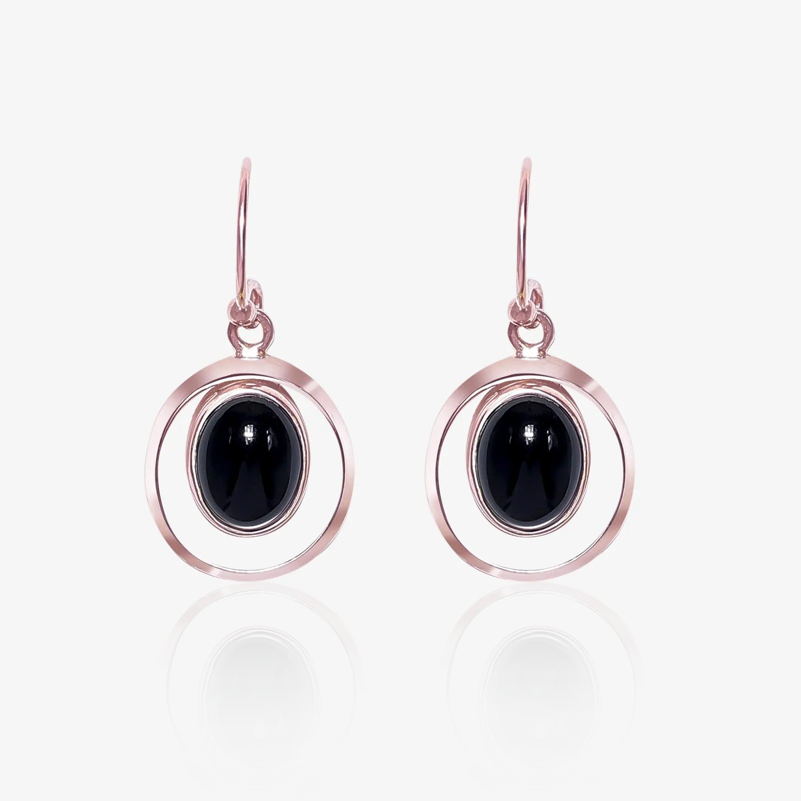 Pure Silver Earrings - Black Onyx Drop With Rose Gold Finish