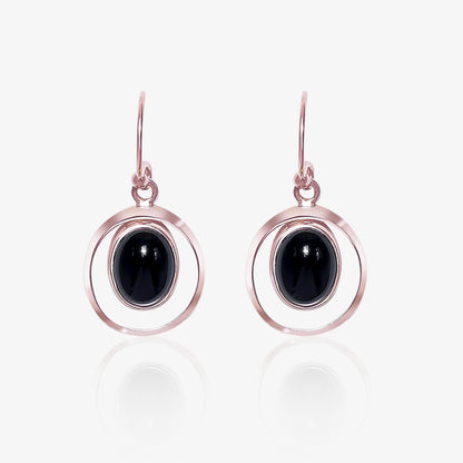 Pure Silver Earrings - Black Onyx Drop With Rose Gold Finish