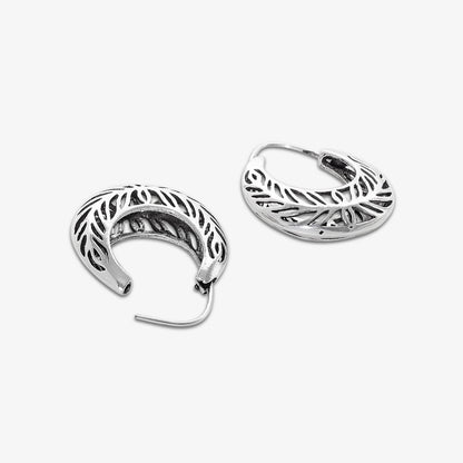 Pure 925 Silver Earrings - Leaf-Carved Hoops With Grace - Tweov Jewels