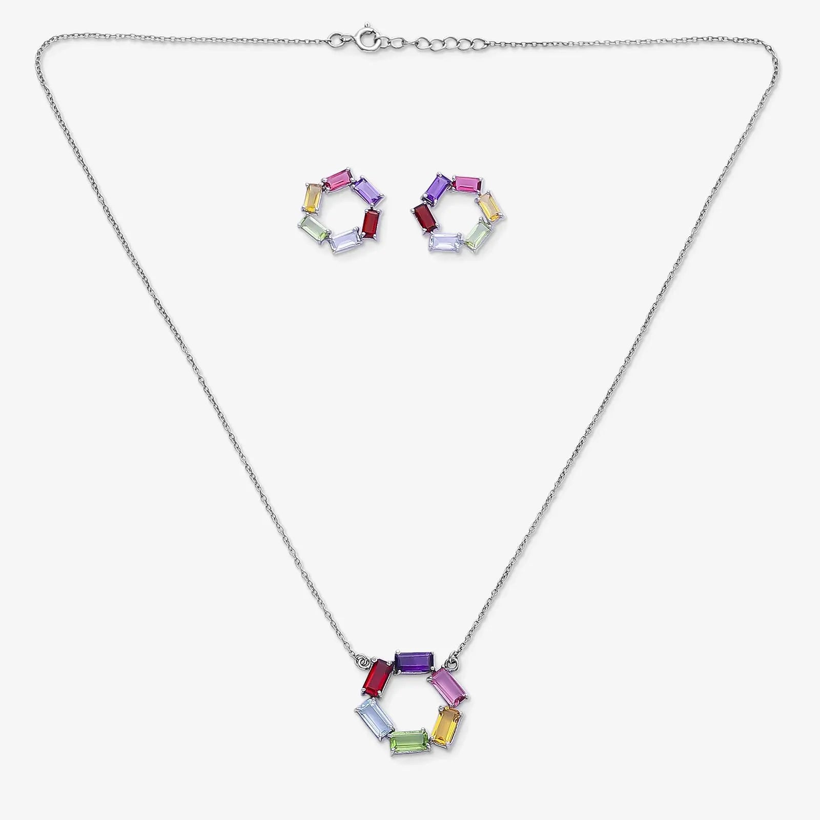 Multicolor Round Silver Pendant & Earring Sets - Tweov Jewels