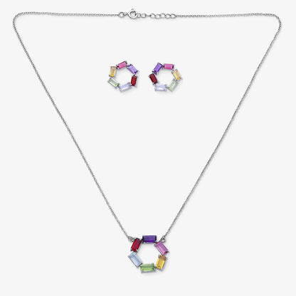 Multicolor Round Silver Pendant & Earring Sets - Tweov Jewels