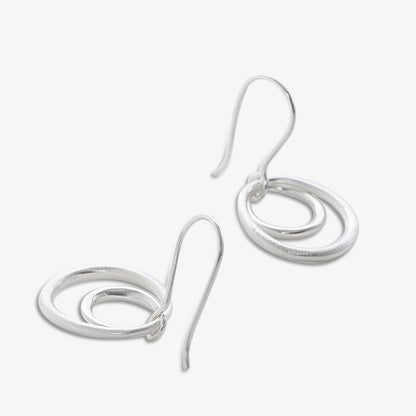 Pure Silver Earrings - Double Ring in Scratch Finish - Tweov Jewels