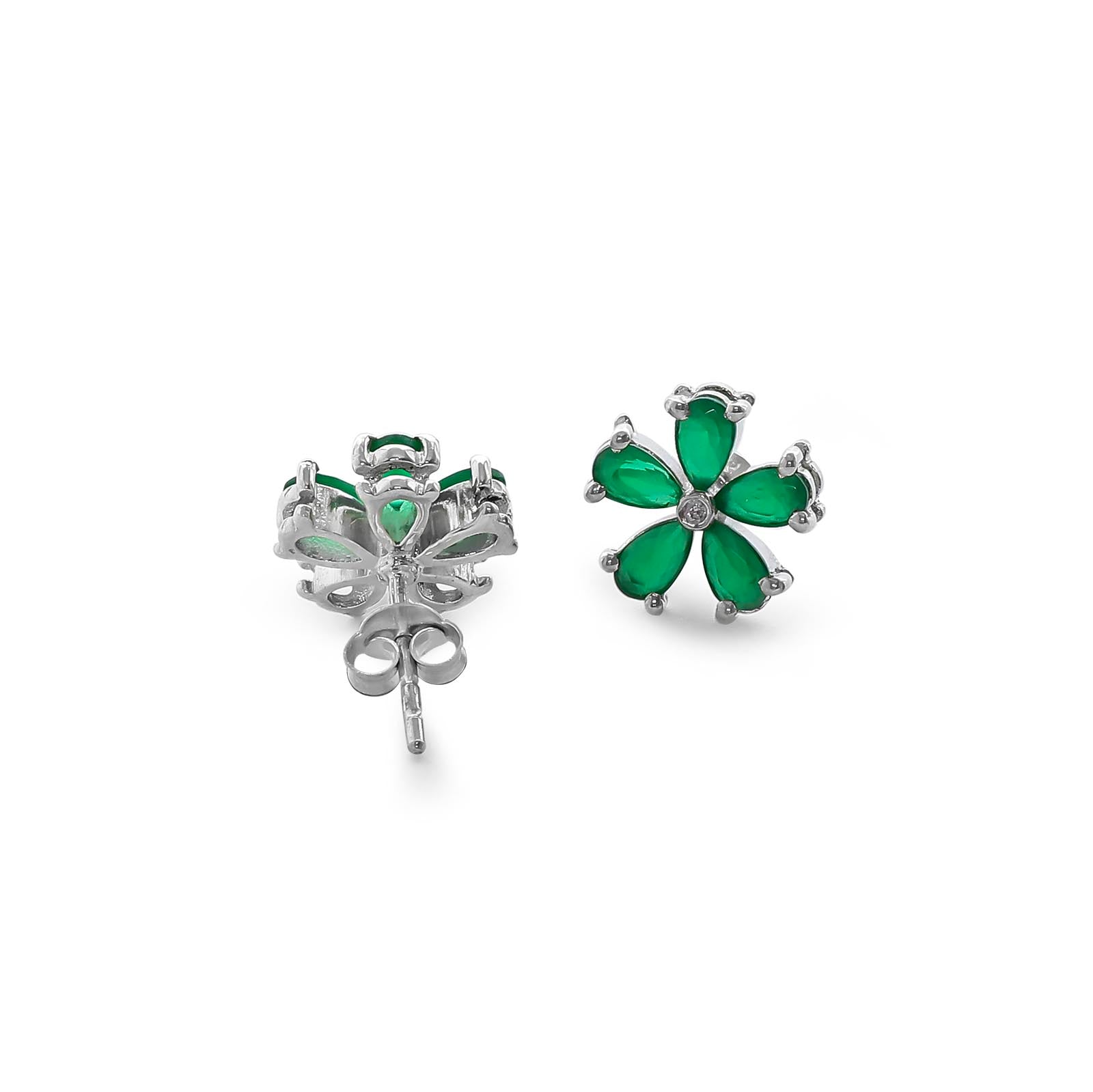 Floral Green Silver Stud Earrings - Tweov Jewels