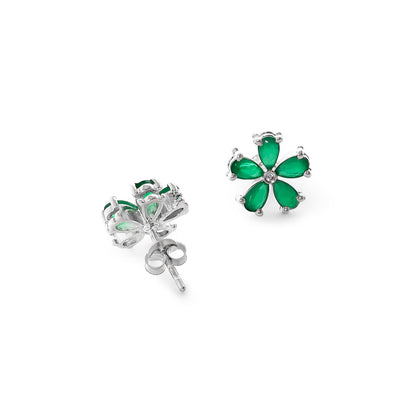Floral Green Silver Stud Earrings - Tweov Jewels