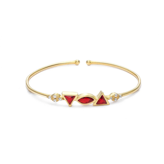 Gold Plated Multi-Cut Red Diamond Studded Silver Bracelet