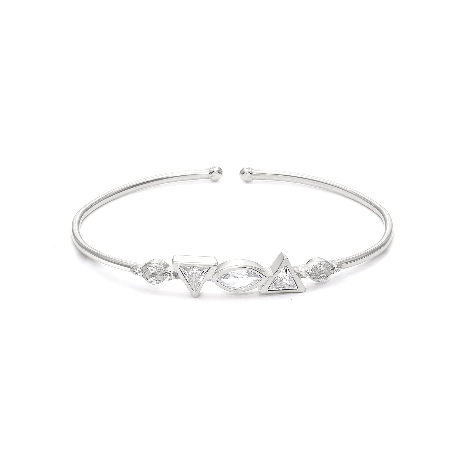 925 Sterling Silver Triangle Cut CZ Stone Cuff Bracelet - Tweov Jewels