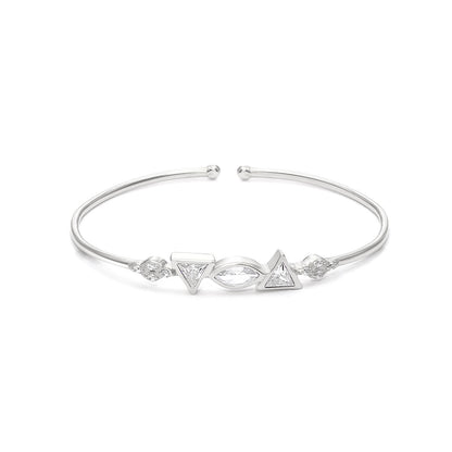 925 Sterling Silver Triangle Cut CZ Stone Cuff Bracelet - Tweov Jewels