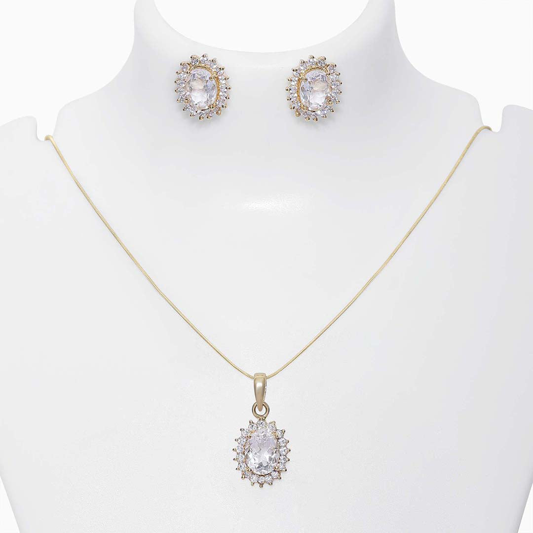 Gold Plated American Diamond Pendant & Earring Set