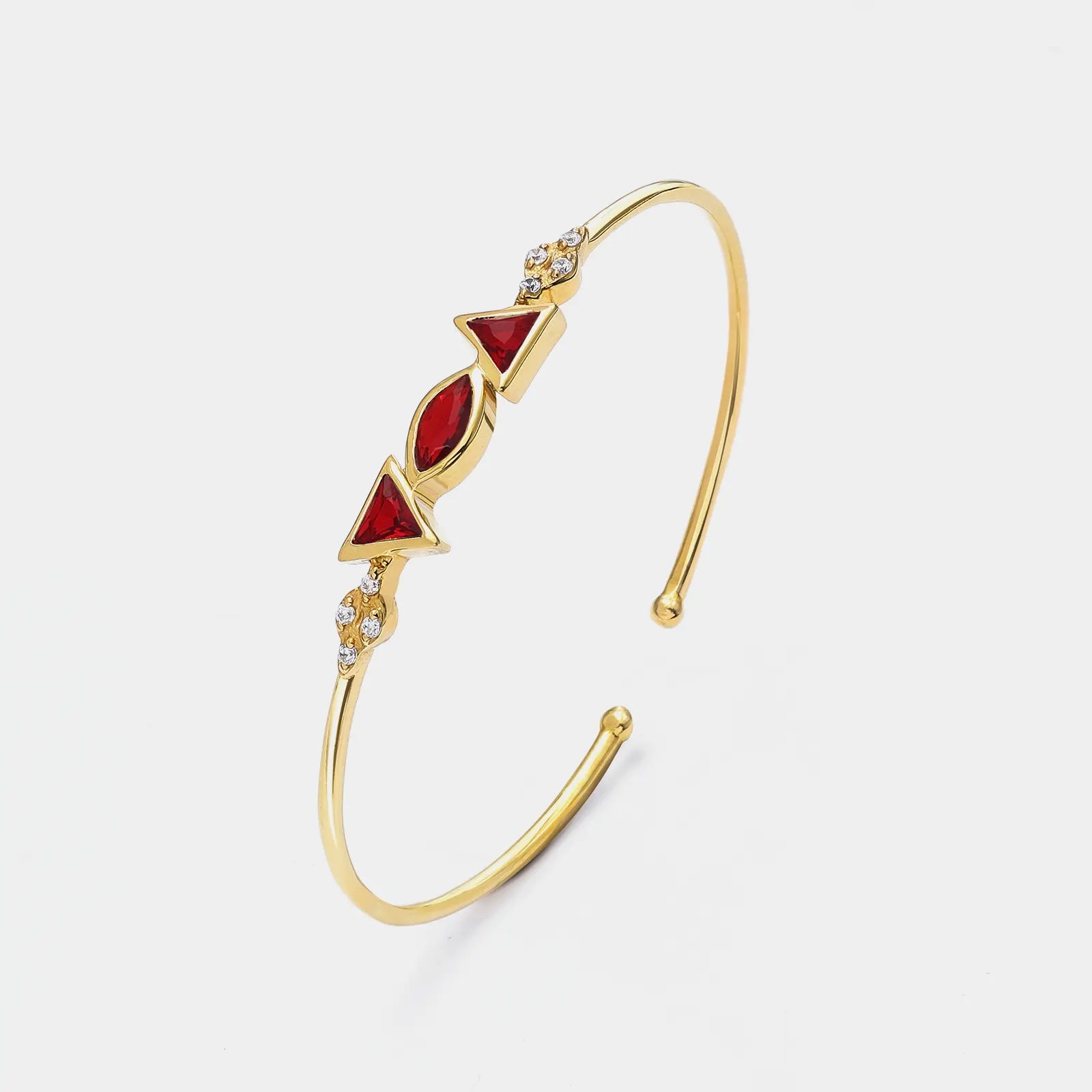 Gold Plated Multi-Cut Red Diamond Studded Silver Bracelet