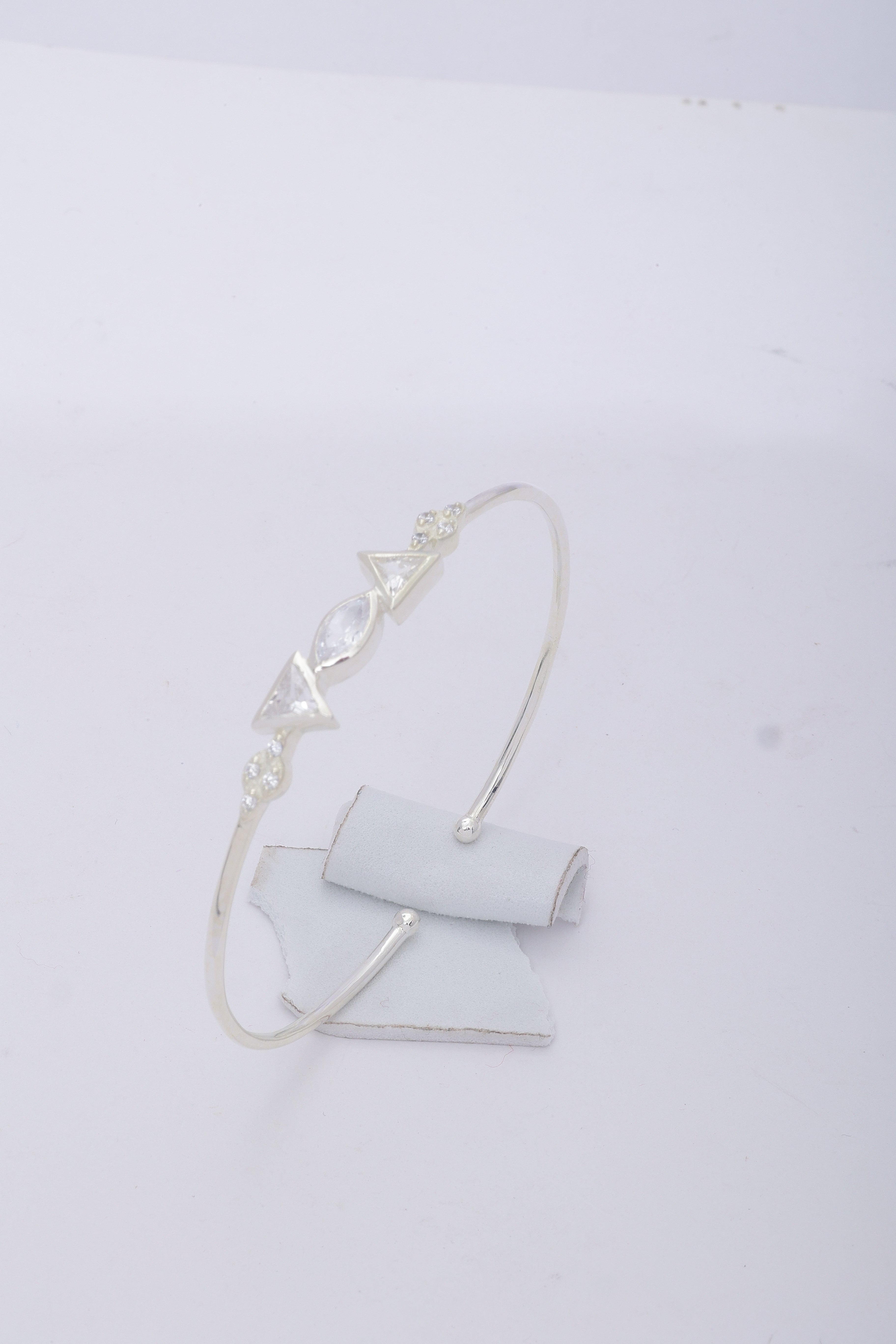 925 Sterling Silver Triangle Cut CZ Stone Cuff Bracelet - Tweov Jewels