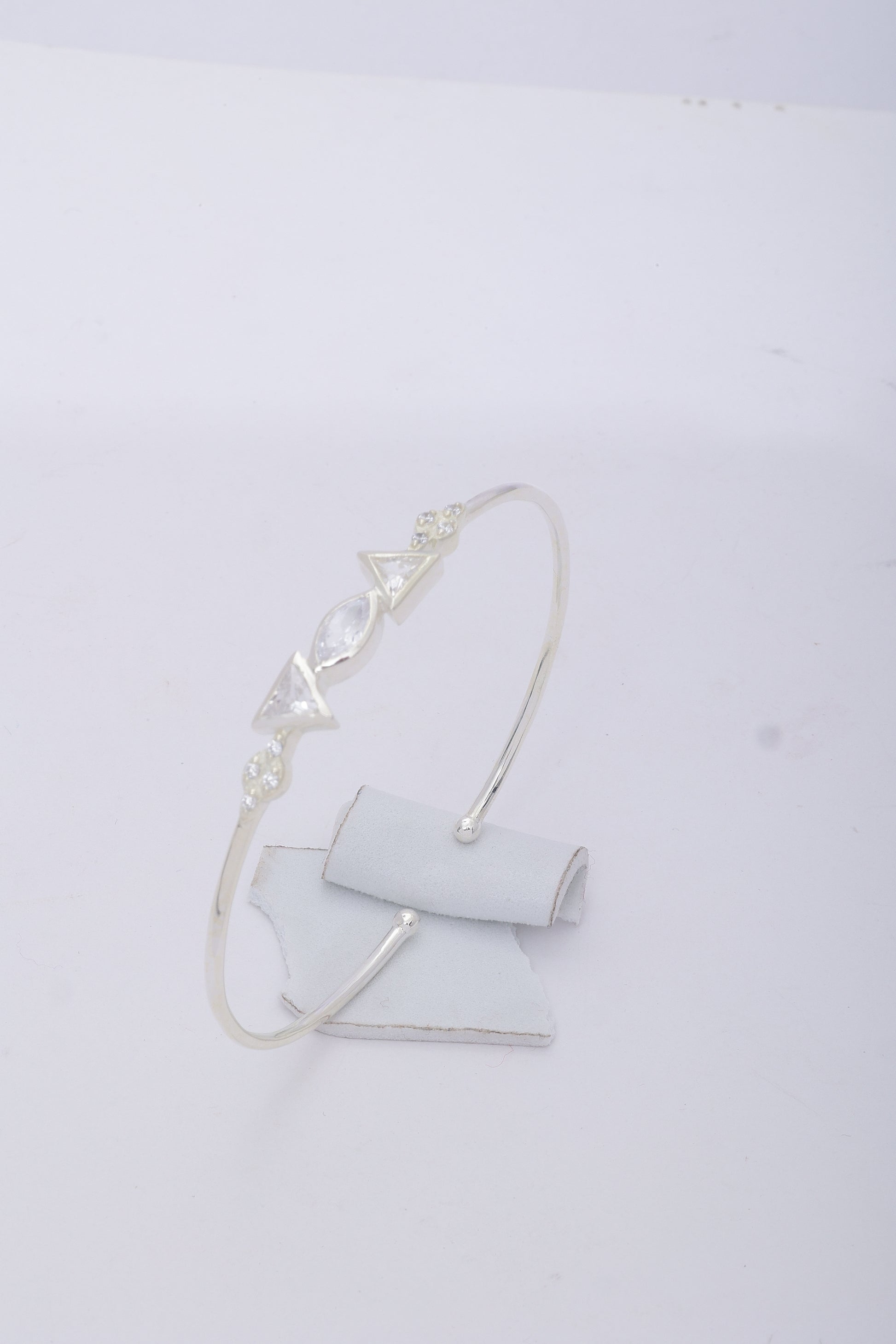 925 Sterling Silver Triangle Cut CZ Stone Cuff Bracelet - Tweov Jewels