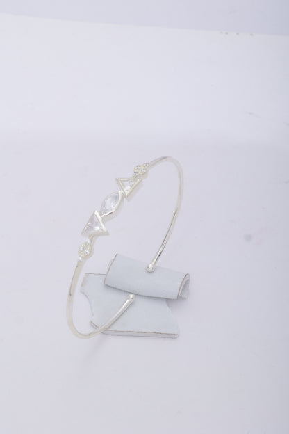 925 Sterling Silver Triangle Cut CZ Stone Cuff Bracelet - Tweov Jewels