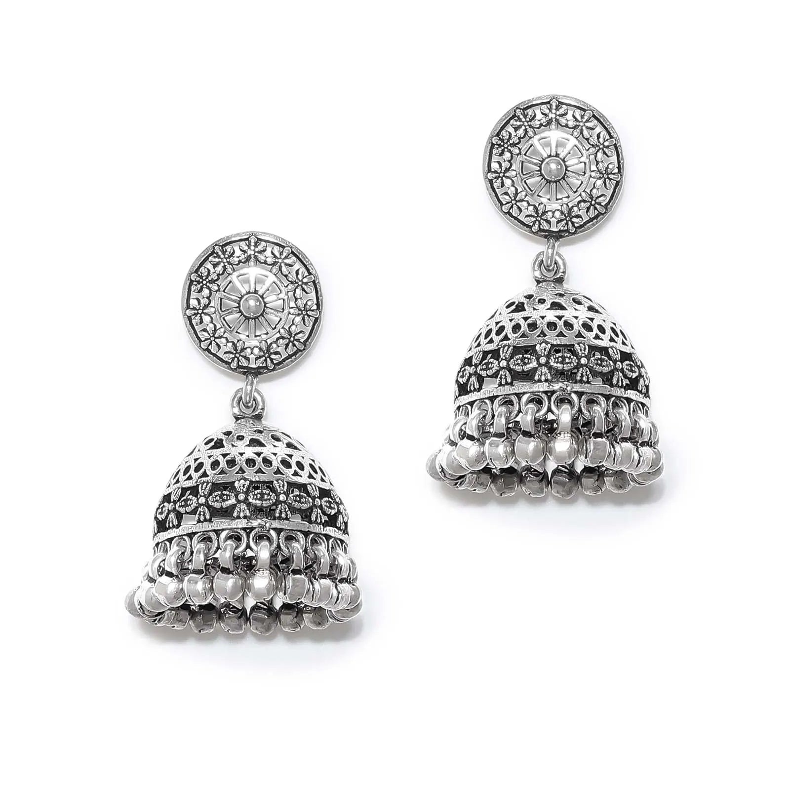 Floral Silver Jhumka Earrings - Tweov Jewels