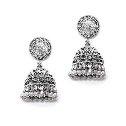 Floral Silver Jhumka Earrings - Tweov Jewels