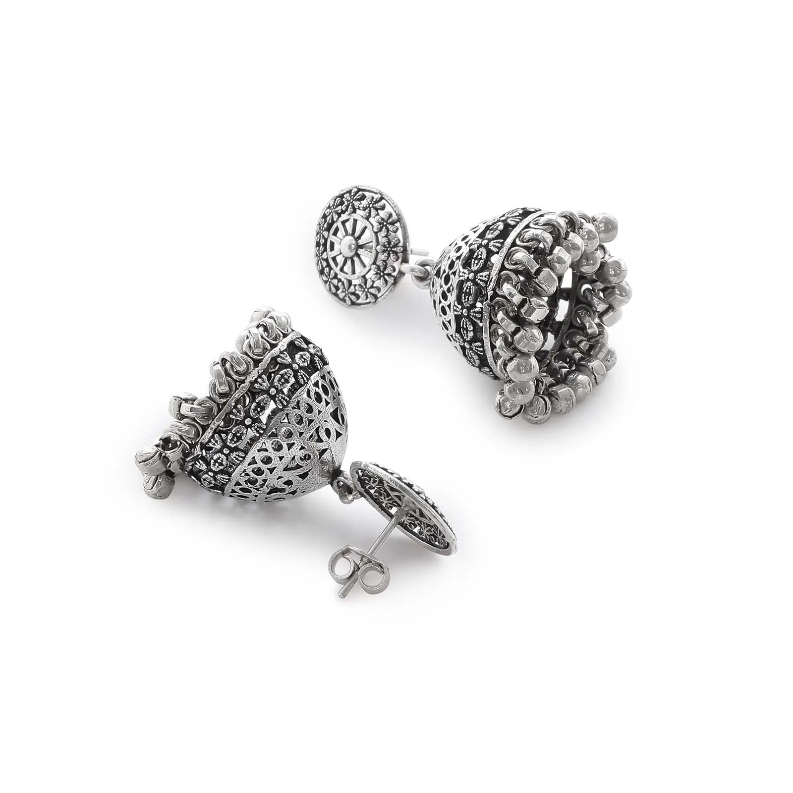 Floral Silver Jhumka Earrings - Tweov Jewels