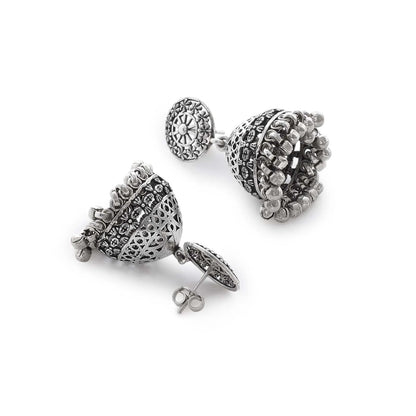 Floral Silver Jhumka Earrings - Tweov Jewels