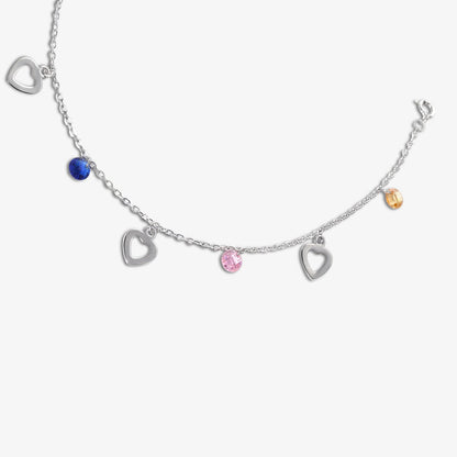 Multicolor Heart Design Gems Beaded Silver Anklet - Tweov Jewels