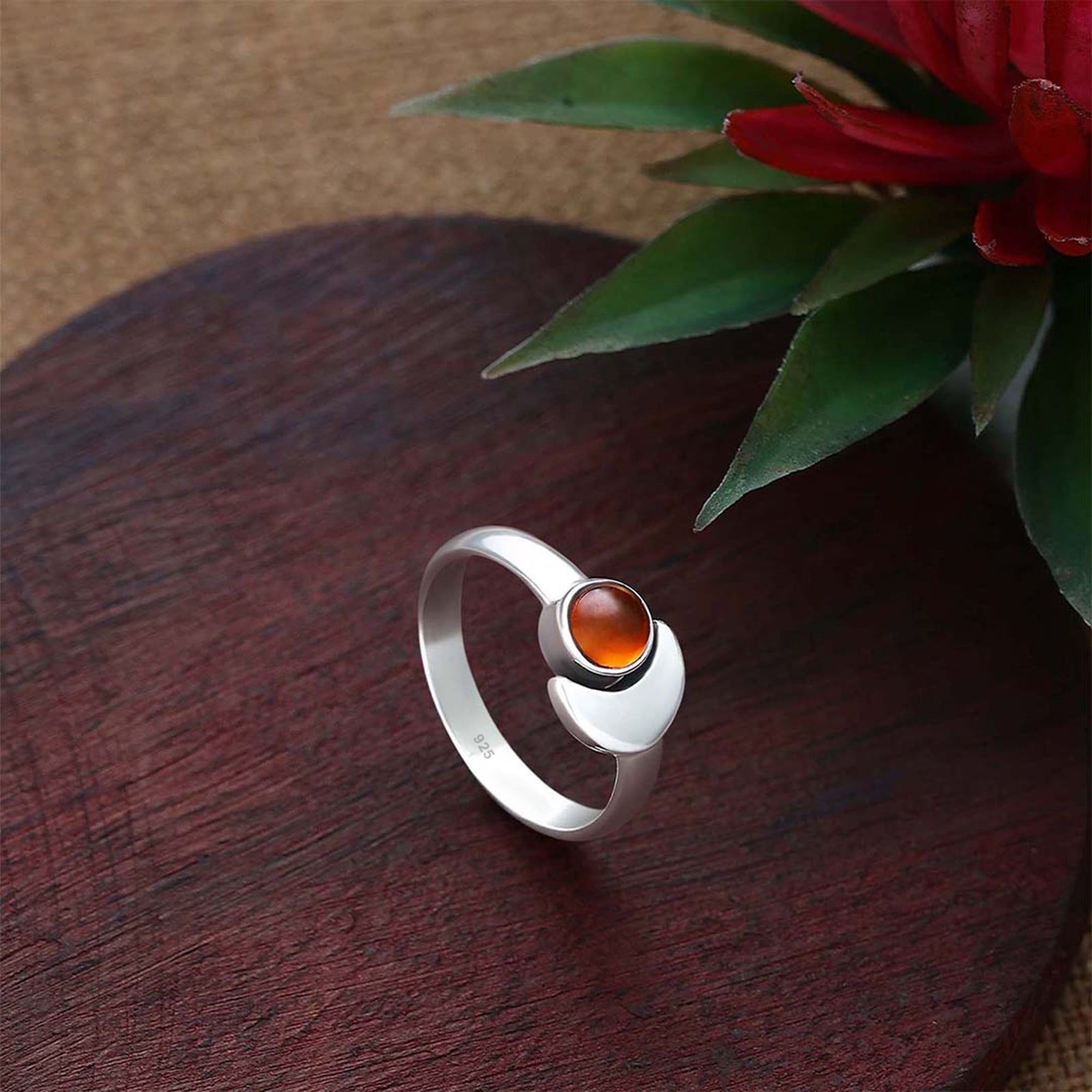 Silver Tiger Eye Stone Moon Ring