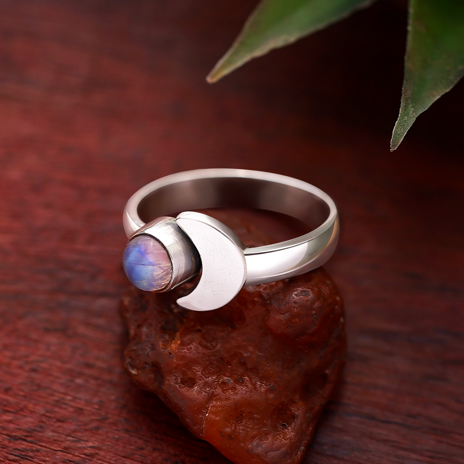 Crescent Moonstone Silver Ring