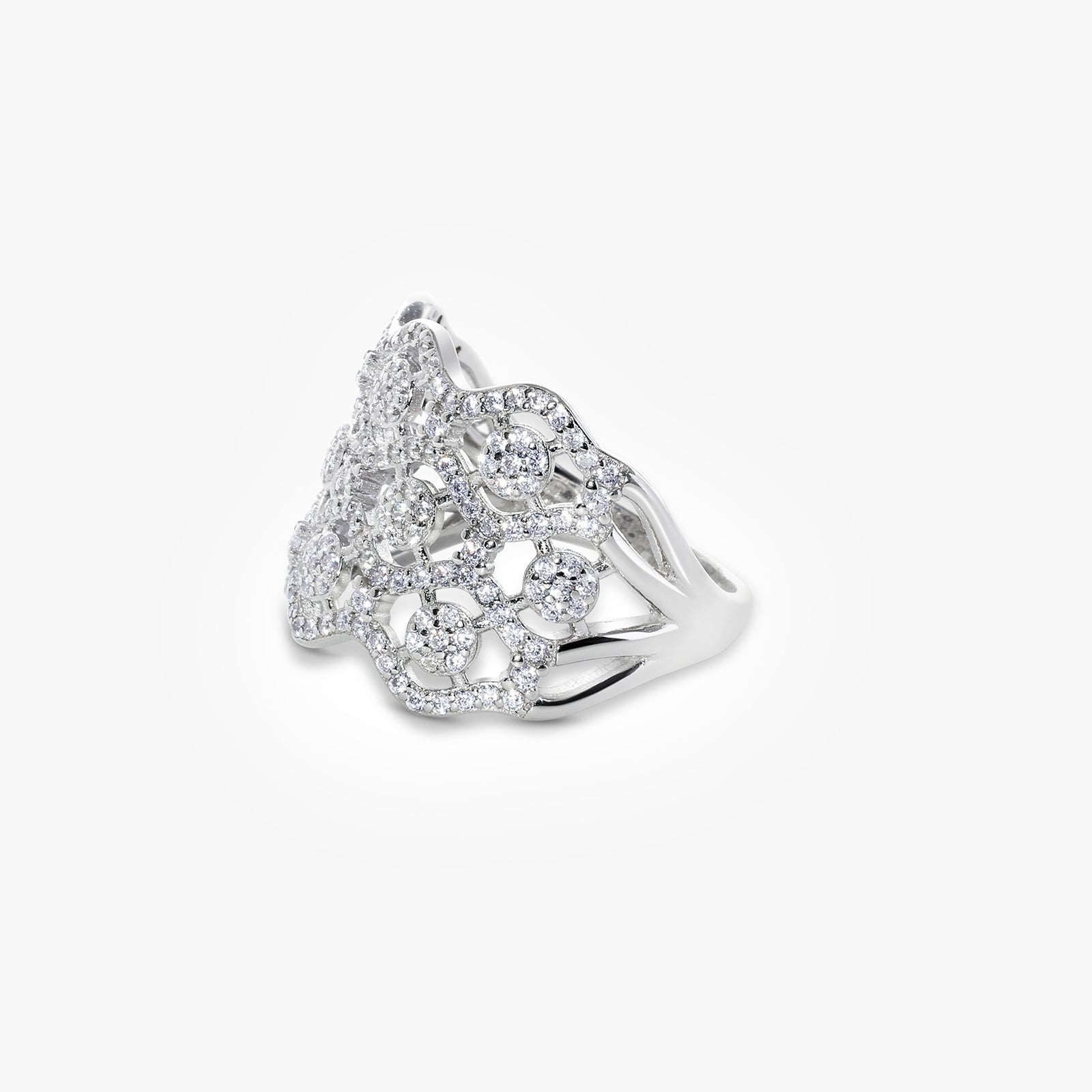 CZ Studded Designer Silver Crown Ring - Tweov Jewels