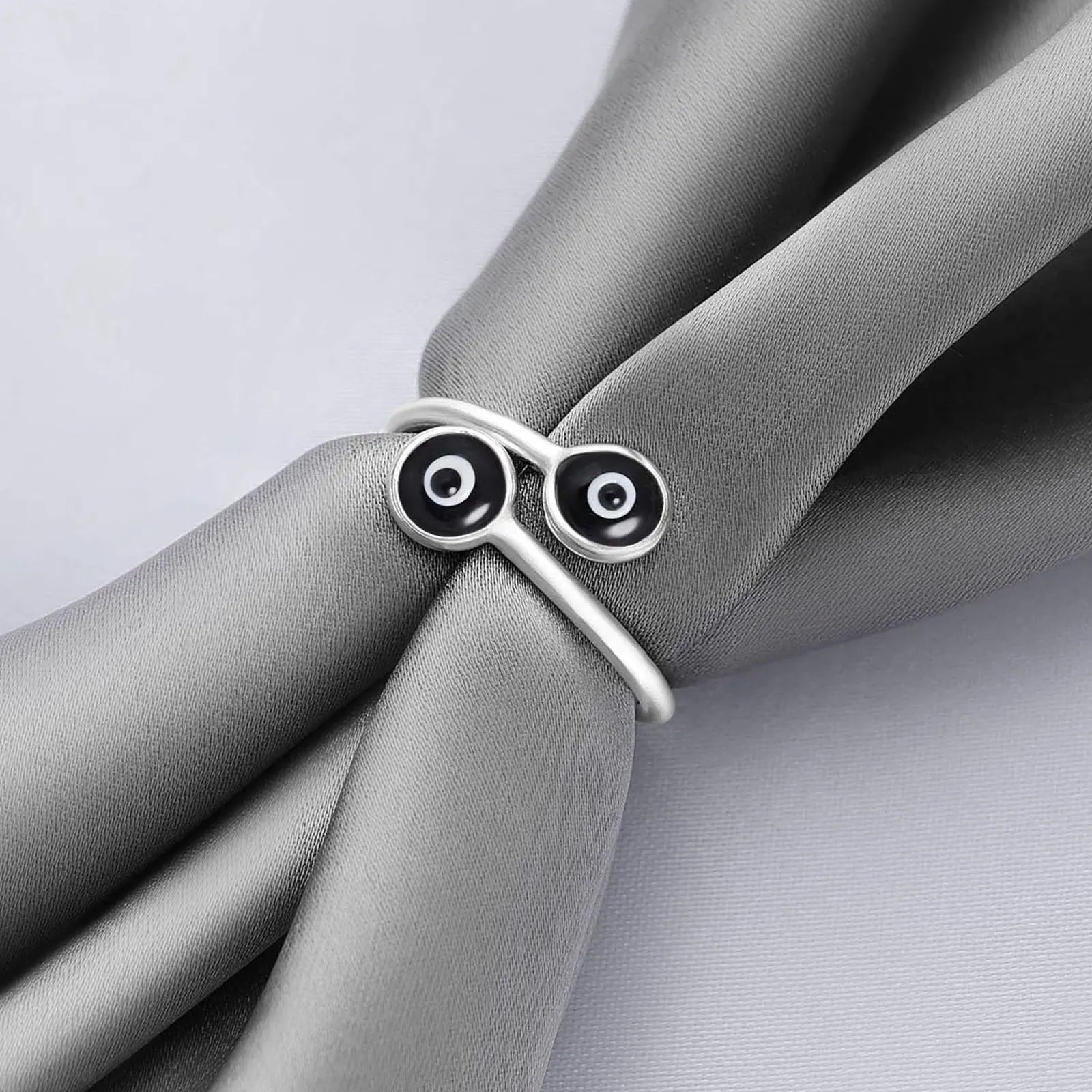 Silver Black Evil Eye Band Ring - Tweov Jewels