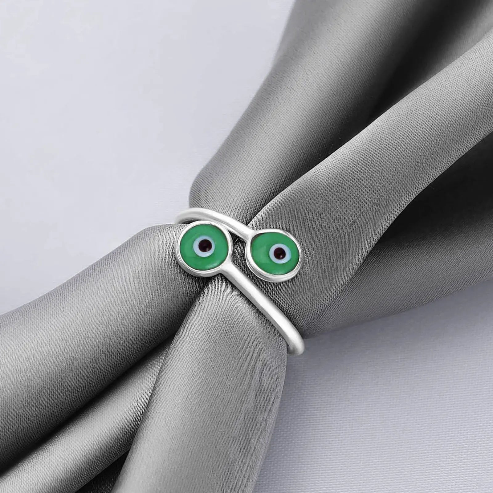 Silver Green Color Evil Eye Ring - Tweov Jewels