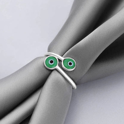 Silver Green Color Evil Eye Ring - Tweov Jewels