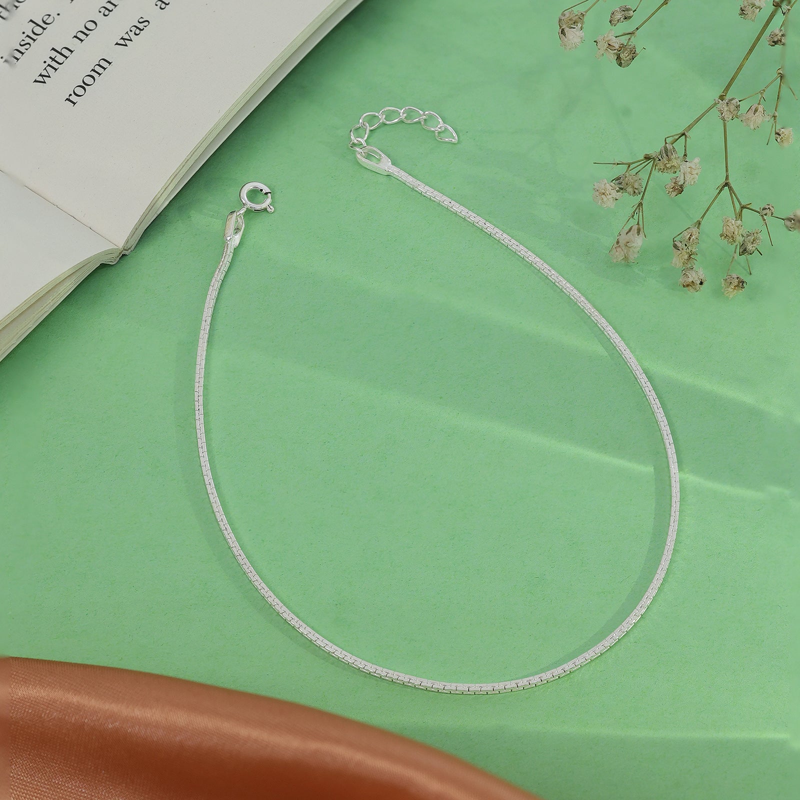 Silver Brick Chain Anklet