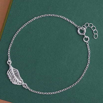 Pure 925 Sterling Silver Leaf Design Chain Bracelet - Tweov Jewels