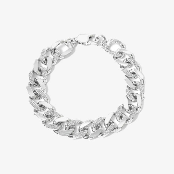 【TKMC】OVY Silver Chain Bracelet（M） 9mm Silver Tone Stainless Steel Curb Cuban Link Chain Bracelet For