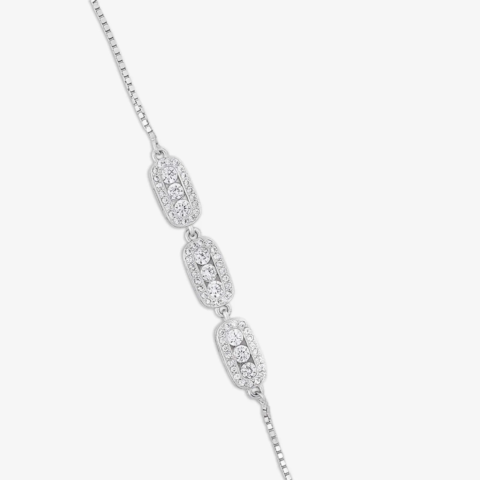 White Triple Zircon Silver Chain Bracelet - Tweov Jewels