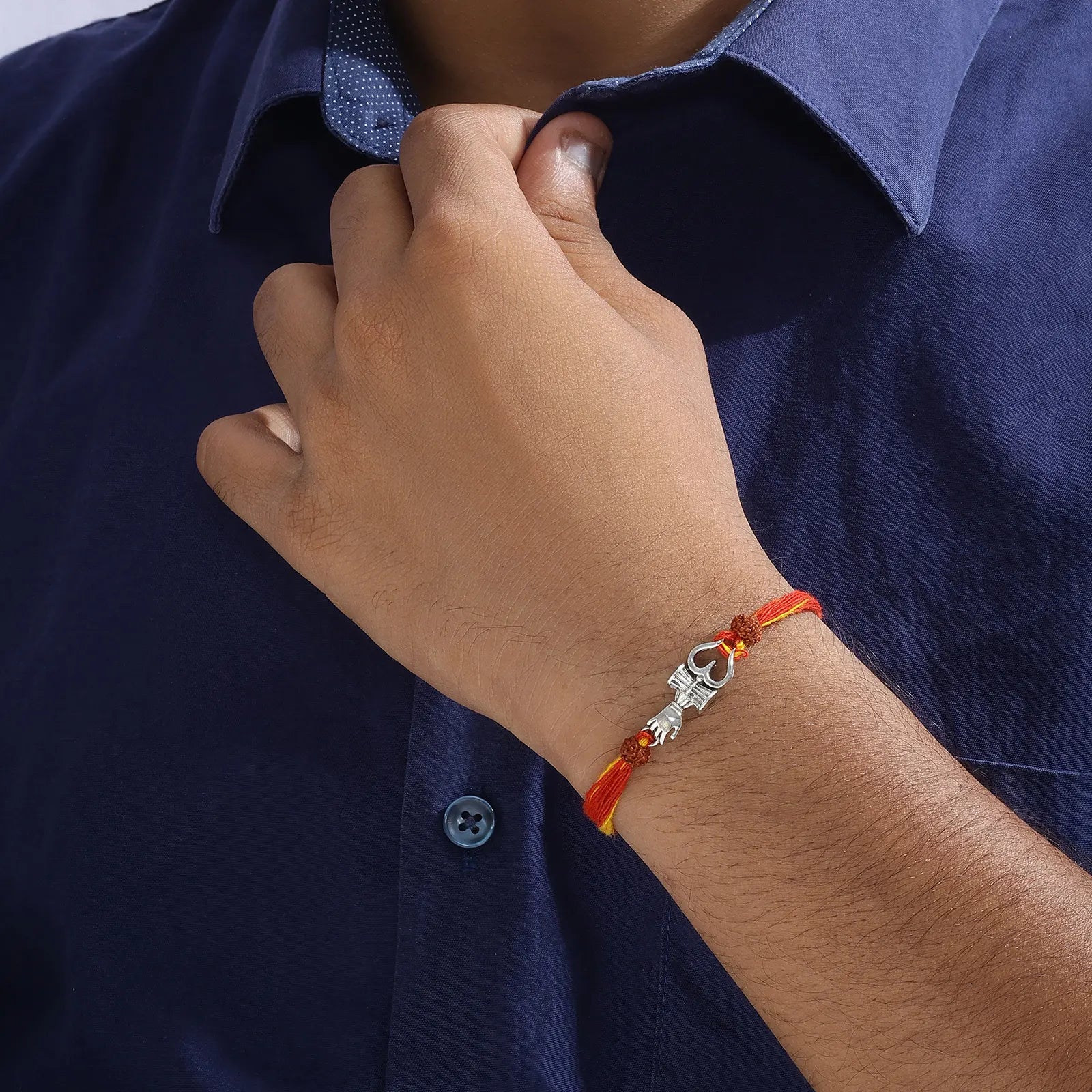 Trishul Damru Silver Rakhi for Brother - Tweov Jewels