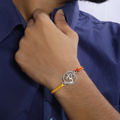 Silver Om Rakhi for Brother - Tweov Jewels