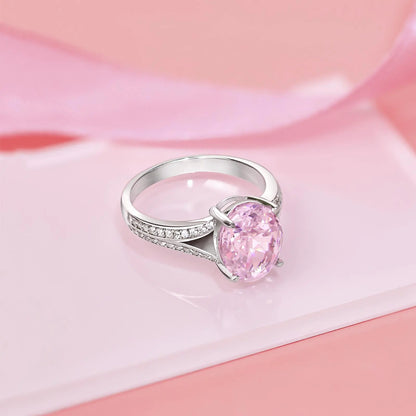 Pink Solitaire Split-Shank Ring For Women – 925 Sterling Silver Rhodium Plated