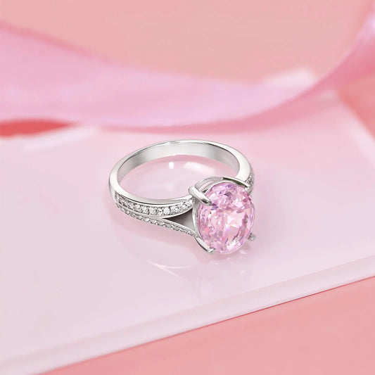 Pink Solitaire Split-Shank Ring For Women – 925 Sterling Silver Rhodium Plated